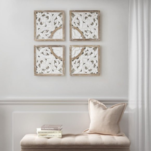 Madison Park Wall Decor Arwen Twotone Medallion Carved Wood 4piece